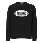 Zwarte Wollen Trui Ronde Hals Lange Mouwen Moschino , Black , Heren