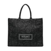 Zwarte Barocco Jacquard Tote Tas Versace , Black , Heren