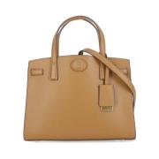 Bruine Leren Handtas met Iconisch Logo Tory Burch , Brown , Dames