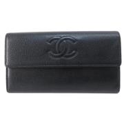 Pre-owned Leather wallets Chanel Vintage , Black , Dames