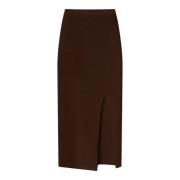 Katoenen Midi Rok met Hoge Split Aeron , Brown , Dames