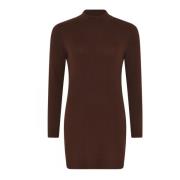 Ribgebreide Turtleneck Tuniek in Chestnut Skovhuus , Brown , Dames