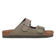 Heren Khaki Nubuck Slide Sandalen met Dikke Banden Er00115495 Estro , ...