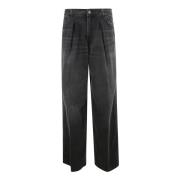 Wijde Pijp Katoenen Jeans met Rits Haikure , Black , Dames