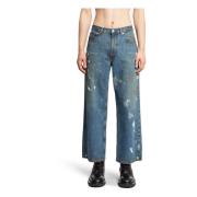 Indigo Paint Cropped Wide Leg Jeans Helmut Lang , Blue , Heren