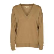 Merino V-hals trui met knoopsluiting op de mouw Michael Kors , Brown ,...