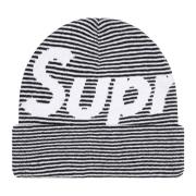 Beperkte oplage Big Logo Beanie Zwart Streep Supreme , Black , Heren