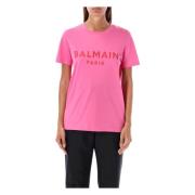 Flocked Paris T-Shirt Fucsia Rose Balmain , Pink , Dames