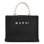 Kleine tote raffia-effect stof Marni , Black , Dames