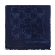 Wollen sjaal met logo Emporio Armani , Blue , Heren