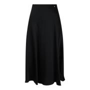 Vloeibare Satijnen Midi Rok Herno , Black , Dames