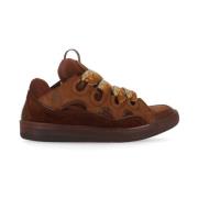 Bruine Leren Sneakers met Logo Detail Lanvin , Brown , Dames