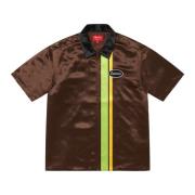 Satin Zip Up Work Shirt Brown Supreme , Brown , Heren