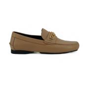 Beige Kalfsleren Loafers Schoenen Versace , Beige , Heren