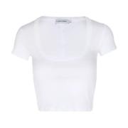 Katoenen Rib Top Korte Mouw Shirt Calvin Klein , White , Dames