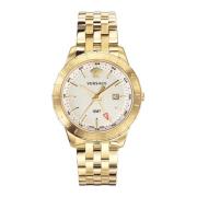 Champagne Stalen Band Witte Wijzerplaat GMT Horloge Versace , Yellow ,...