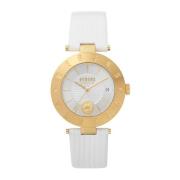 Logo Leren Horloge Wit Goud Versus Versace , Yellow , Dames