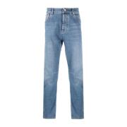 Lichtgewassen Denim Jeans met Logopatch Brunello Cucinelli , Blue , He...