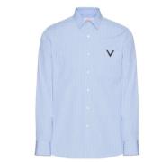 Blauw Katoenen Poplin Gestreept Overhemd Valentino , Blue , Heren