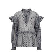 Polka Dot V-Frill Blouse Licht Grijs Co'Couture , Gray , Dames