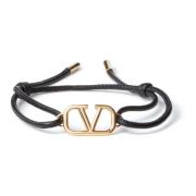 Zwart Bijoux Logo Leren Armband Valentino Garavani , Black , Heren