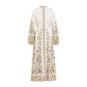 Bloemen Midi Jurk met Knopen Zimmermann , Beige , Dames