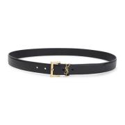 Zwart Leren Riem met Logogesp Saint Laurent , Black , Heren