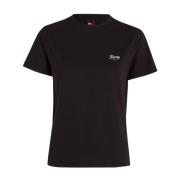 Geborduurd logo katoenen T-shirt - Zwart Tommy Jeans , Black , Dames