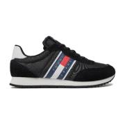 Zwarte Textiel Sneaker Mandje Patched Logo Tommy Jeans , Black , Heren