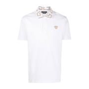 Witte Katoenen Polo met Greca Inleg Versace , White , Heren