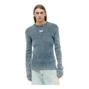 Ribgebreide Crewneck Sweater Diesel , Blue , Heren