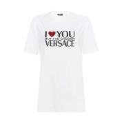 Rhinestone Logo T-shirt Versace , White , Dames