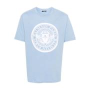 Blauw Logo Print Crew Neck T-shirt Balmain , Blue , Heren