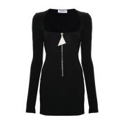 Zwarte Jurk met Ronde Hals en Lange Mouwen The Attico , Black , Dames