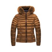 Elegante Gewatteerde Donsjas met Bontcapuchon RefrigiWear , Brown , Da...