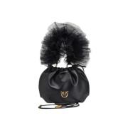 Zwarte Nappa Leren Mini Tas met Tule Handvat Pinko , Black , Dames