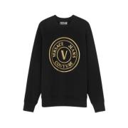 Zwart Goud Geborsteld Sweater Embleem Versace Jeans Couture , Black , ...