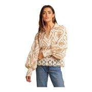 Blouse met knopen en open structuur Alma EN Pena , Beige , Dames