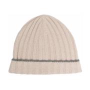 Geribbelde Cashmere Beanie Hoed Brunello Cucinelli , Beige , Heren