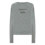 Grijze Wol Cashmere Logo Trui Twinset , Gray , Dames