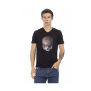 Elegant V-hals Tee met Frontprint Trussardi , Black , Heren