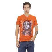 Elegant V-hals T-shirt met Frontprint Trussardi , Orange , Heren