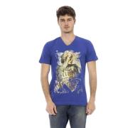 Elegant V-hals T-shirt met Frontprint Trussardi , Blue , Heren