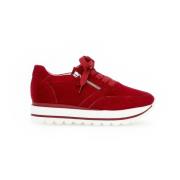 Rode Leren Basket Sneakers Gabor , Red , Dames