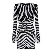 Korte tweekleurige paillettenjurk Zebra Balmain , Black , Dames