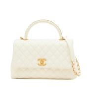 Pre-owned Leather handbags Chanel Vintage , White , Dames