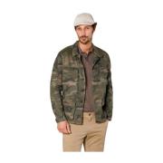 Camouflage Overshirt Linnen Katoenmix Mason's , Green , Heren