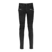 Vervaagde imitatieleren slim jeans Balmain , Black , Heren