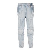 Geribbelde katoenen slim-fit jeans Balmain , Blue , Heren