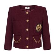 Bordeaux Tweed Cropped Jacket Geborduurd Logo Elisabetta Franchi , Red...